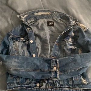 collard distressed jean jacket.